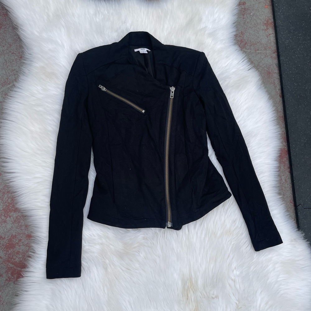Helmut Lang Black Leather Moto Jacket Asymmetrical Zip